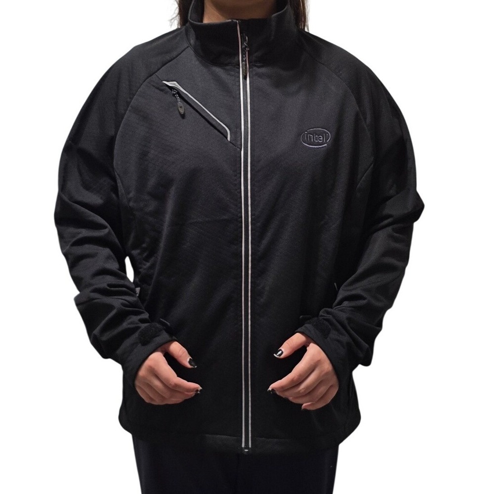 NEW Elevate Intel black gray windbreaker light‎ jacket feature packed! lined XL